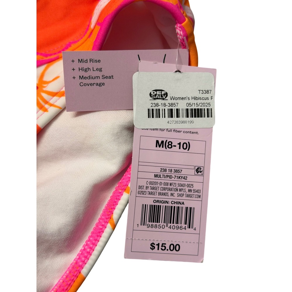 Wild Fable Hibiscus Floral Bikini Set M Pink Orange Tropical High Leg NWT - Picture 3 of 4